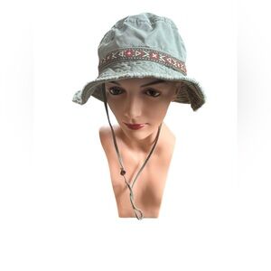 DPC Boonie Bucket Hat Sz M Wide Fringe Brim Olive Green Canvas Tribal Trim